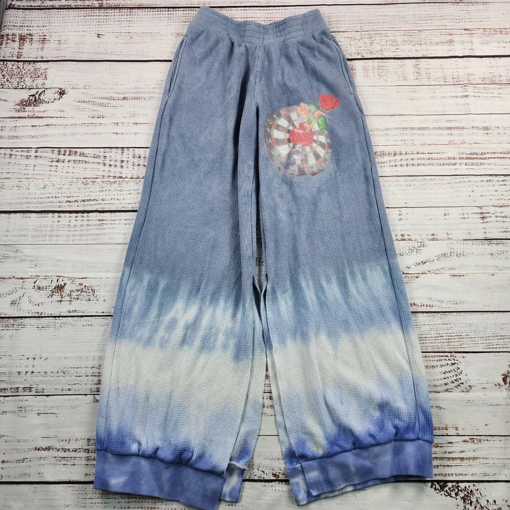 Boys Lie Bullseye MM Pant Womens XS Blue Tie Dye Thermal Wide Leg Sweatpants